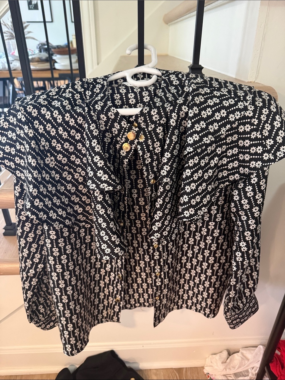 Sandro silk black and White Floral Button-Up Top